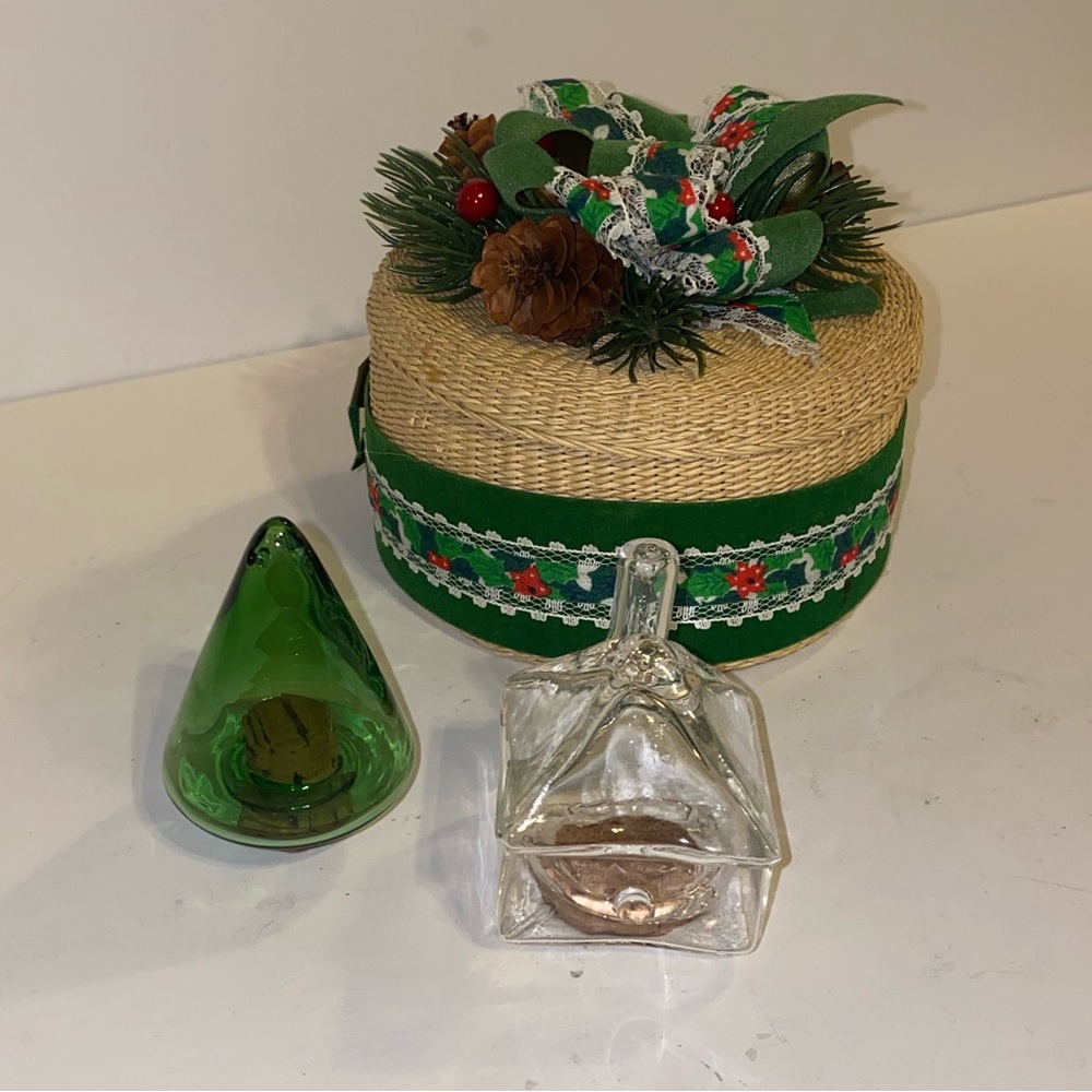 Vintage Christmas lidded basket and salt and pepper shaker set
